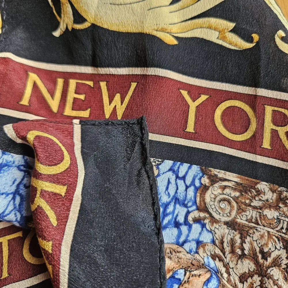 Vos & Low Designs NYSE Stock Exchange 100% Silk Scarf Black Hand Rolled Edges